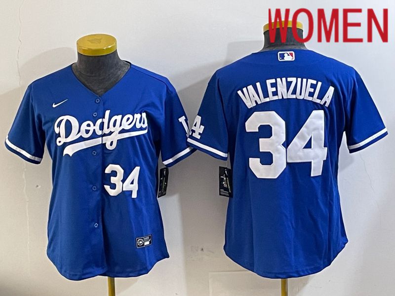 Women Los Angeles Dodgers 34 Valenzuela 2024 blue jersey 202411205